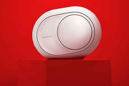 Devialet Phantom on red pedestal