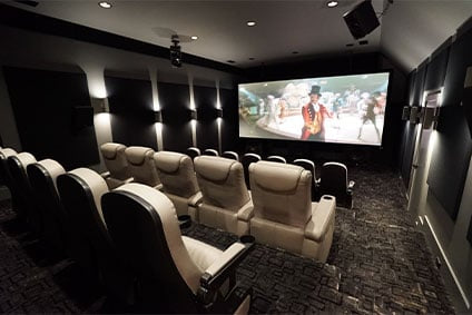 home theater with 18 foot screen