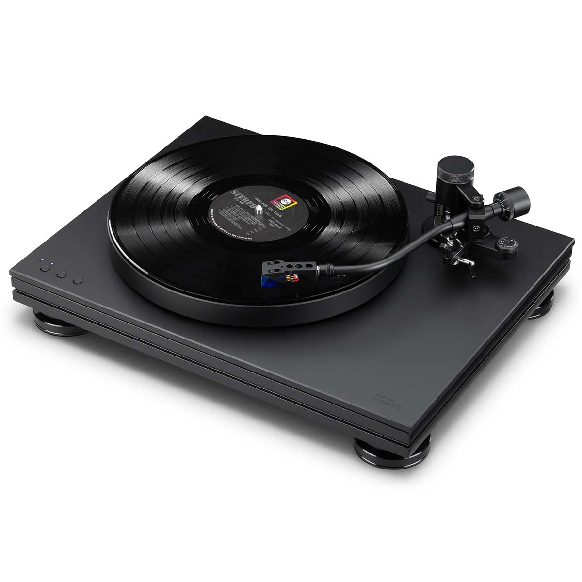 Music Hall Stealth Turntable - front right view with record