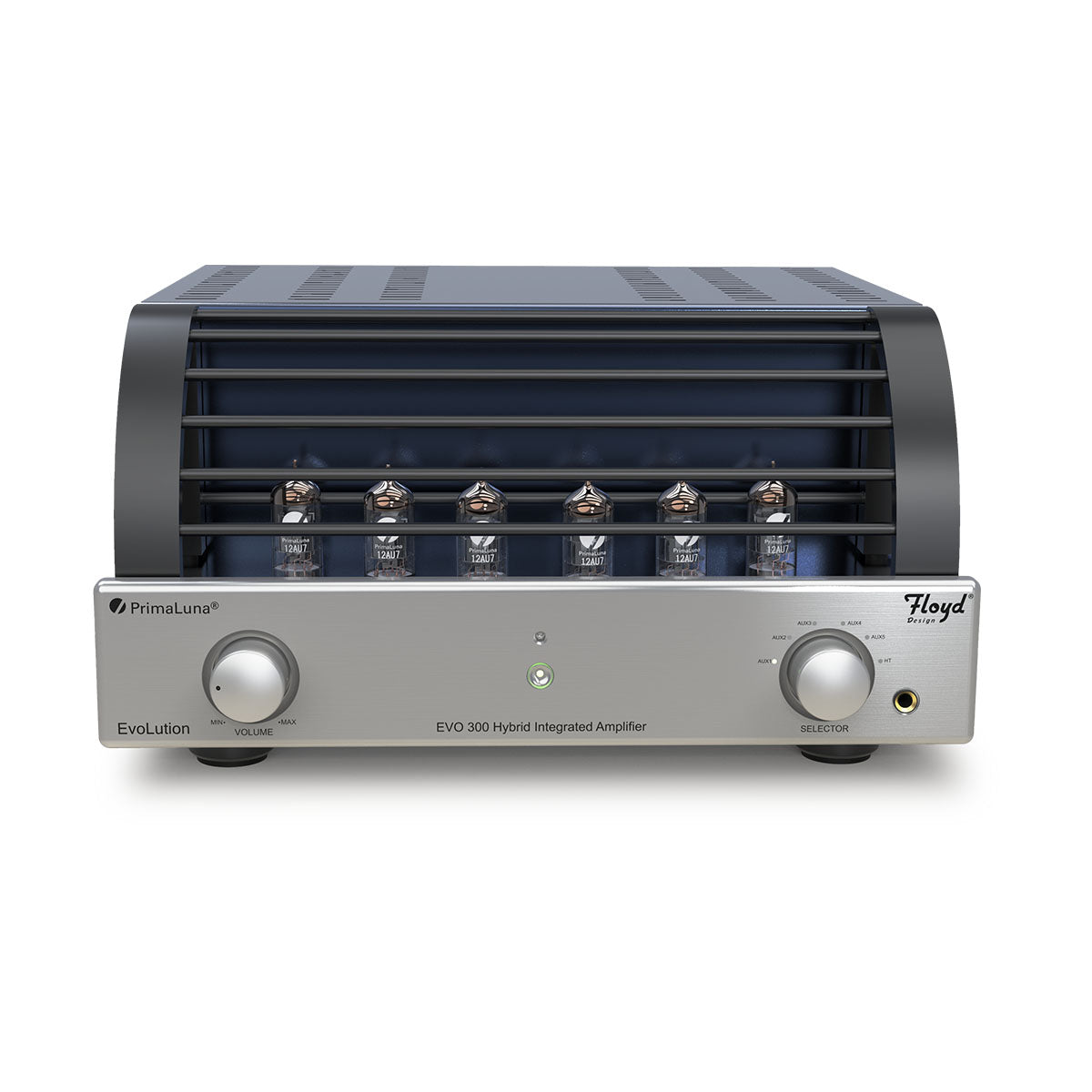 PrimaLuna Evo 300 Hybrid Tube Integrated Amplifier - Silver - front view with grille