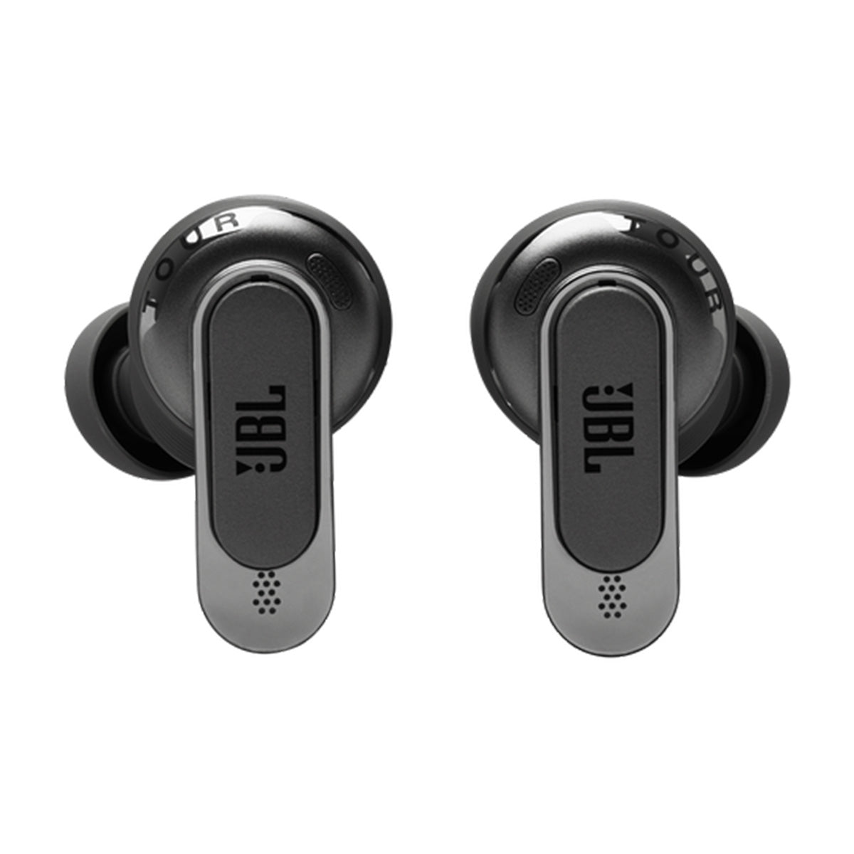JBL Tour Pro 3 True Wireless Noise Cancelling Earbuds - black both earbuds side by side outer view