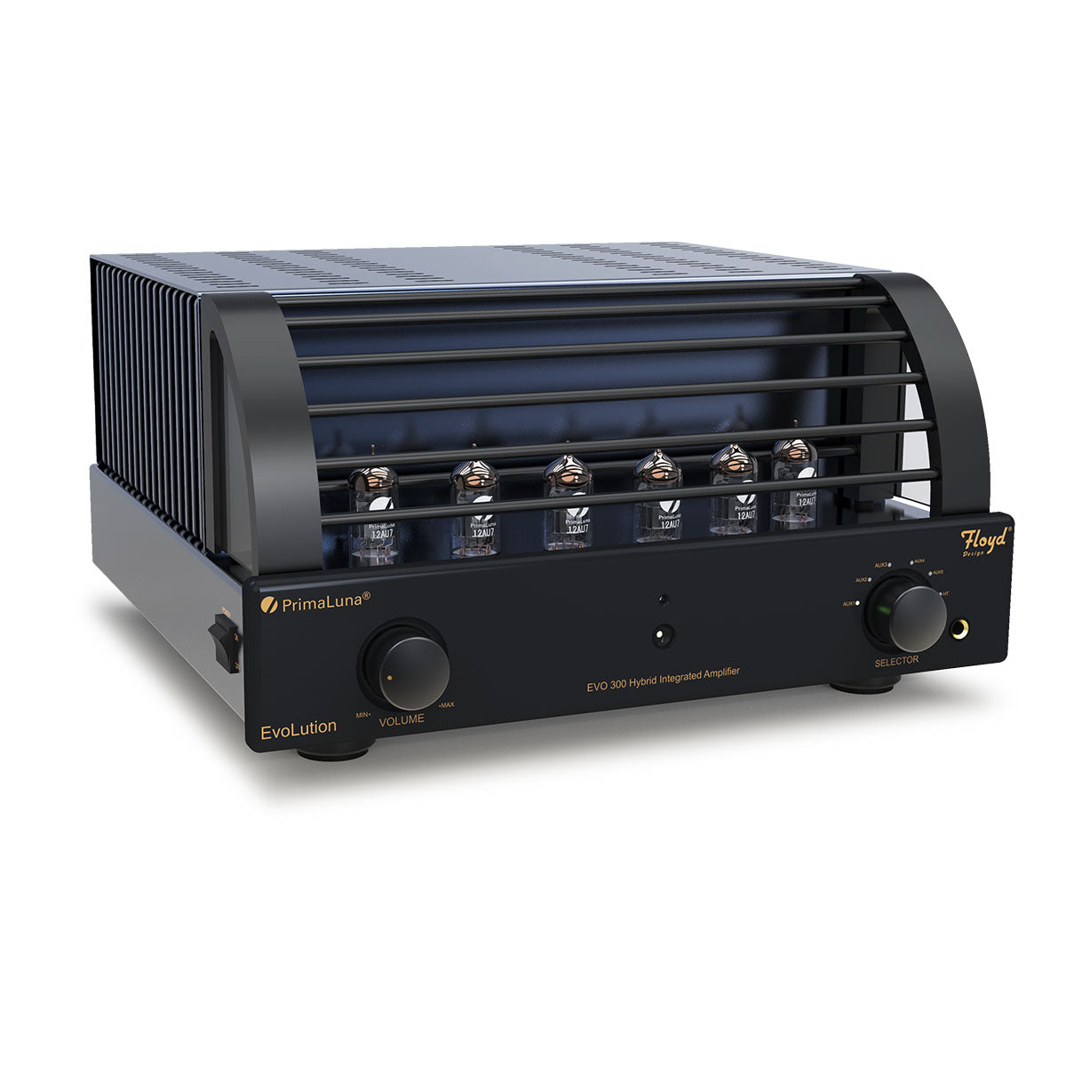 PrimaLuna Evo 300 Hybrid Tube Integrated Amplifier - Black - front view angled right with grille