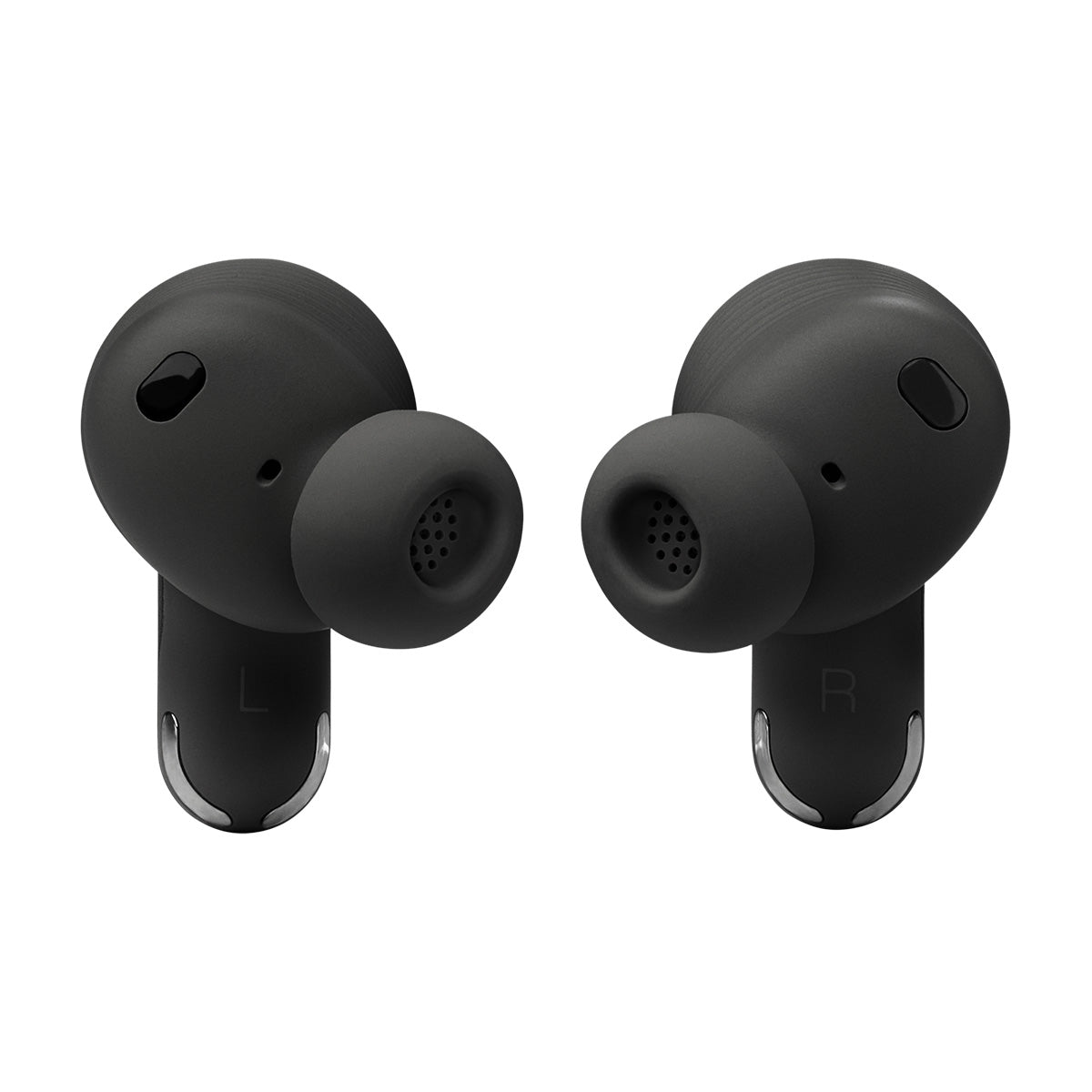 JBL Tour Pro 3 True Wireless Noise Cancelling Earbuds - black both earbuds side by side inner view showing ear tips