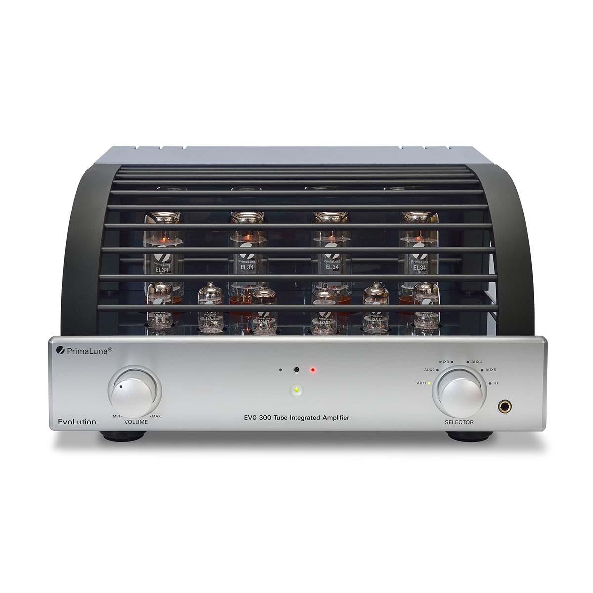 PrimaLuna Evo 300 Tube Integrated Amplifier - Silver - front view with grille