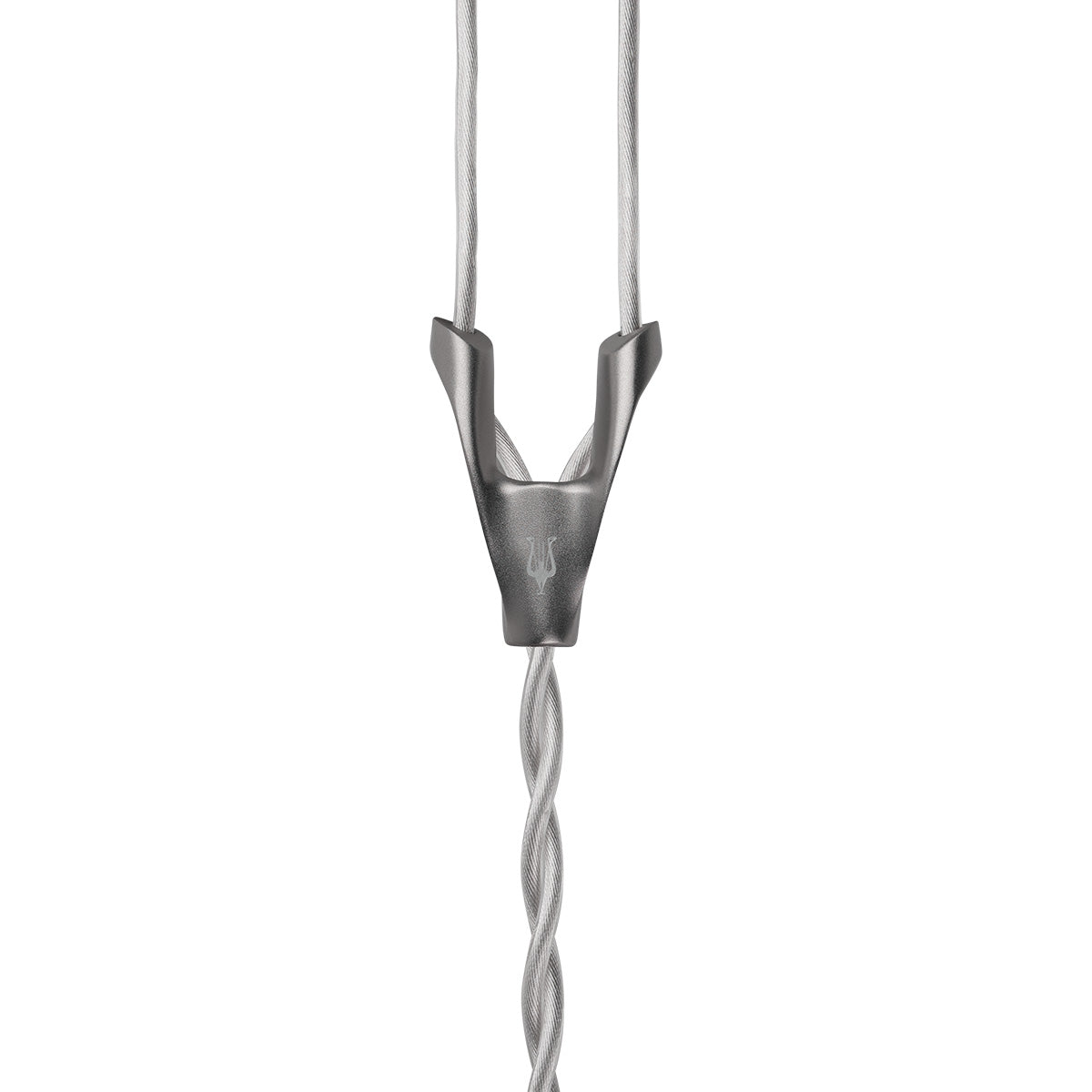 Meze Audio ASTRU Single Dynamic Driver In-Ear Monitors - detail of wire where left and right split on white background