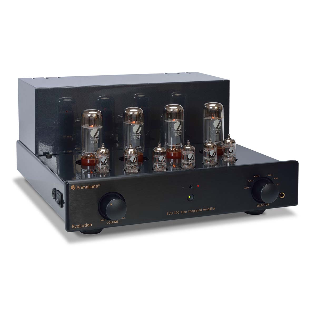 PrimaLuna Evo 300 Tube Integrated Amplifier - Black - front view angled right without grille
