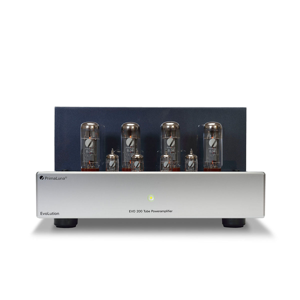 PrimaLuna Evo 200 Tube Power Amplifier - Silver - front view without grille