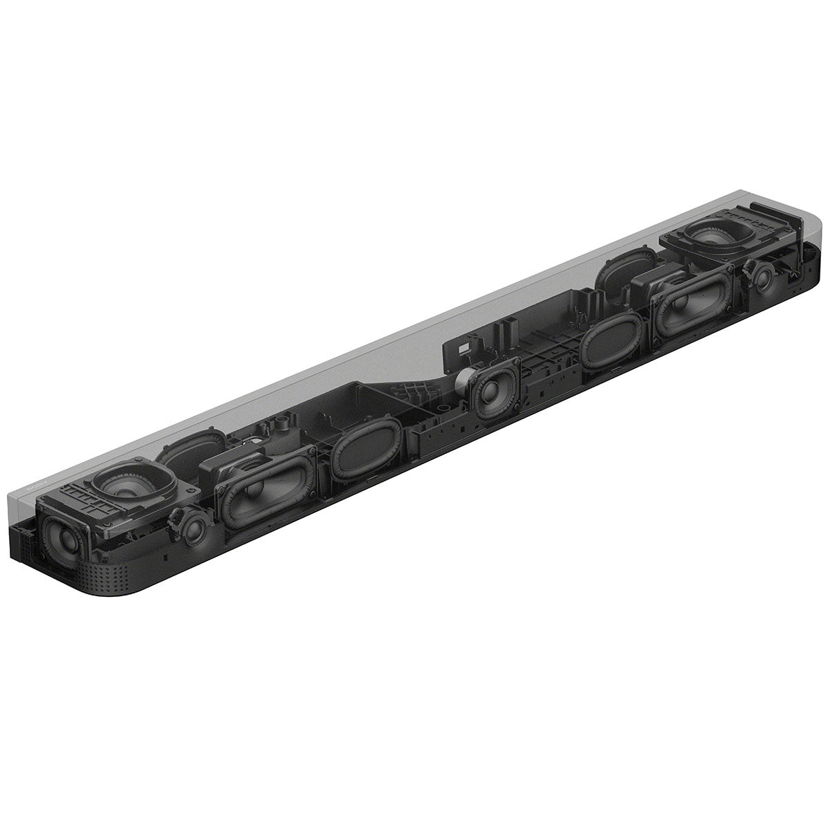 Sony BRAVIA Theater Bar 7 Soundbar front top and side view angled right graphic showing internal speakers