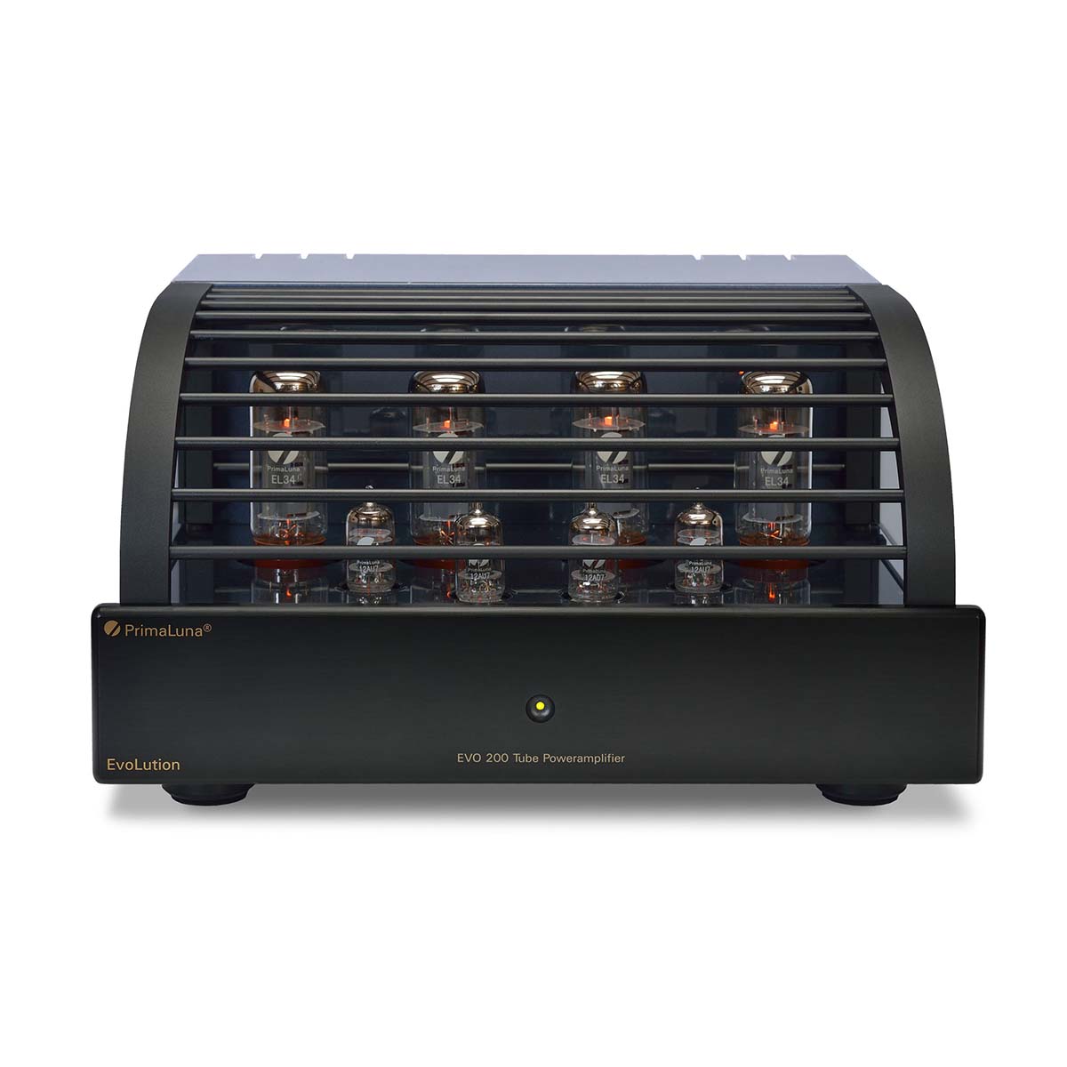 PrimaLuna Evo 200 Tube Power Amplifier - Black - front view with grille