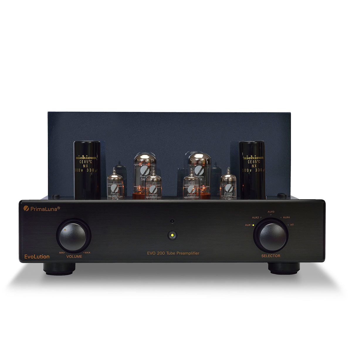 PrimaLuna Evo 200 Tube Preamplifier - Black - front view without grille