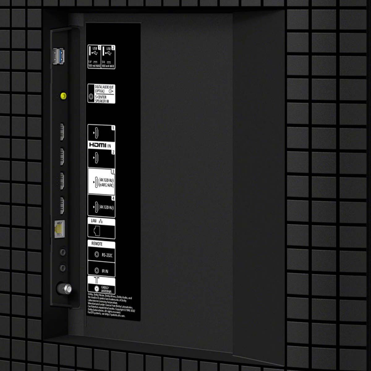 Sony BRAVIA 7 Mini LED QLED 4K HDR Google TV (2024) - closeup of inputs
