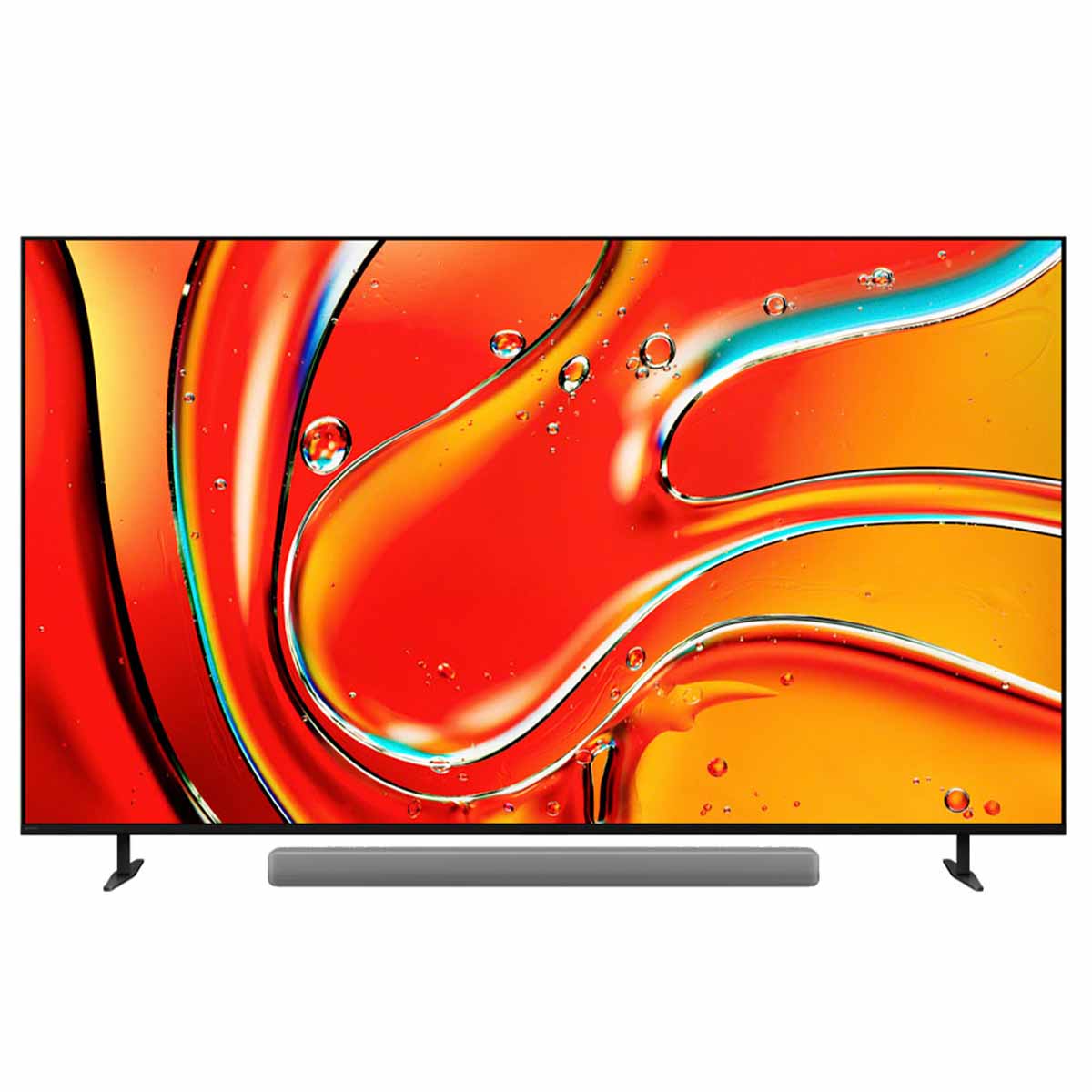 Sony BRAVIA 7 Mini LED QLED 4K HDR Google TV (2024) - front view with soundbar and feet wide