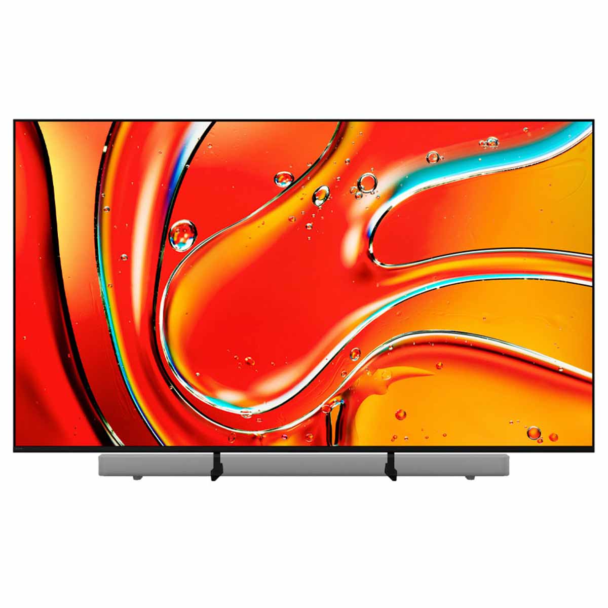 Sony BRAVIA 7 Mini LED QLED 4K HDR Google TV (2024) - front view with soundbar and feet narrow