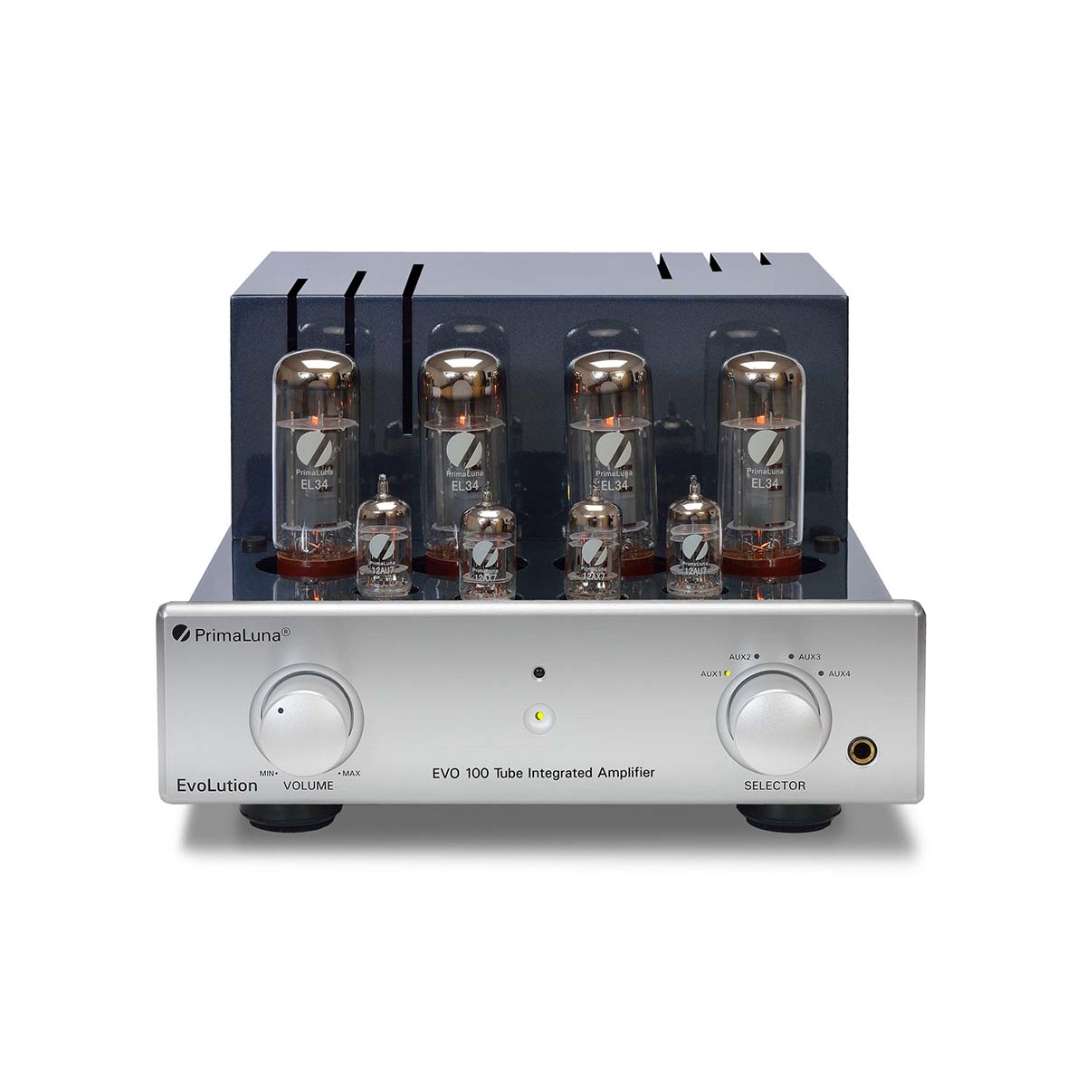 PrimaLuna Evo 100 Tube Integrated Amplifier - Silver - front and top view