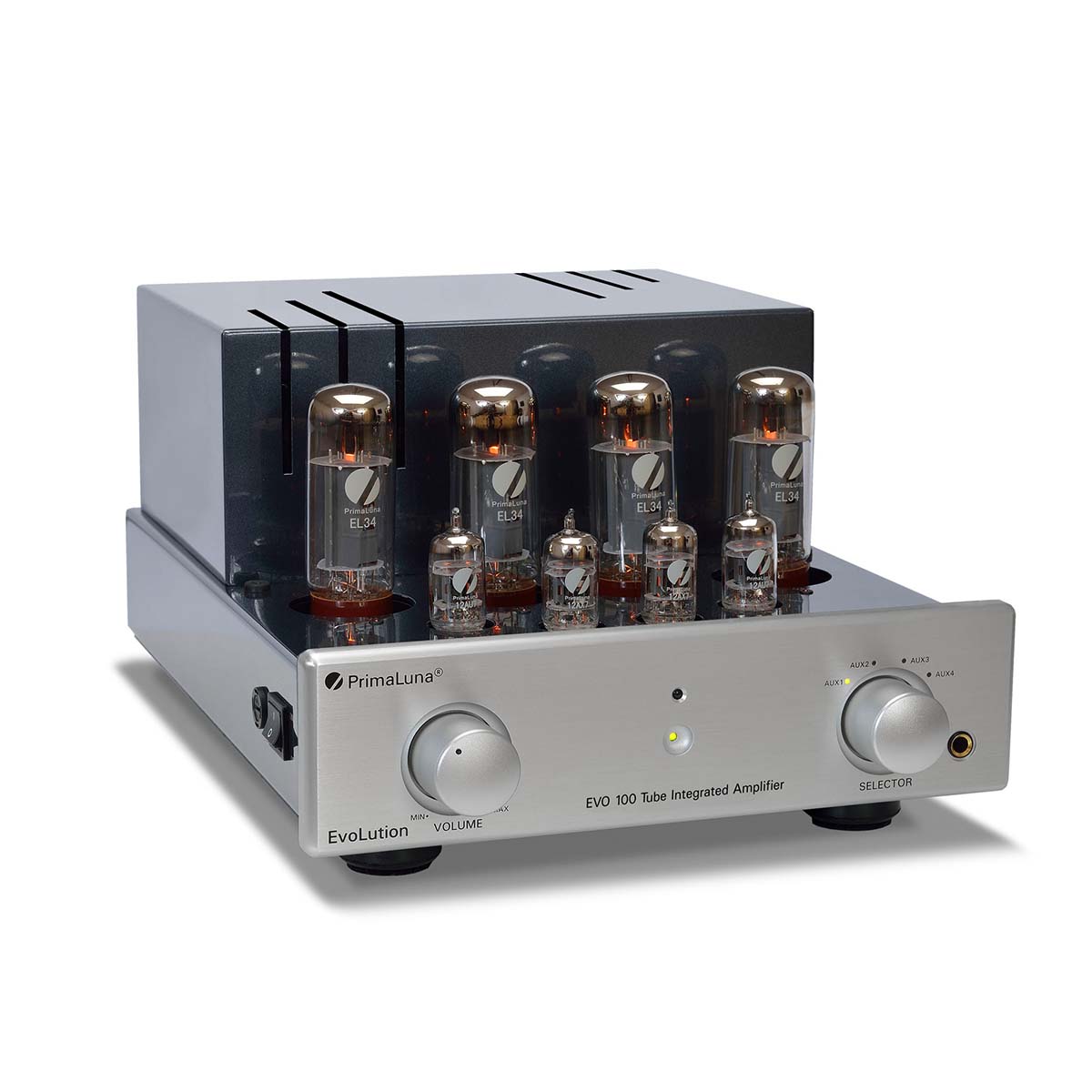 PrimaLuna Evo 100 Tube Integrated Amplifier - Silver - front view angled right