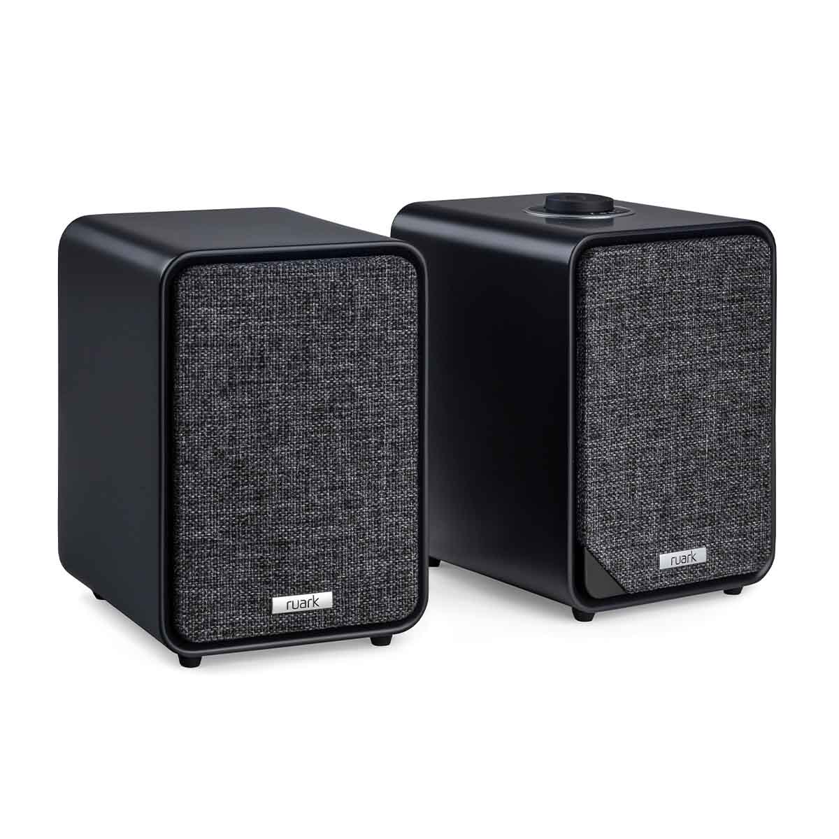 Ruark Audio MR1 Mk3 Desktop Speaker System - charcoal pair - angled front view