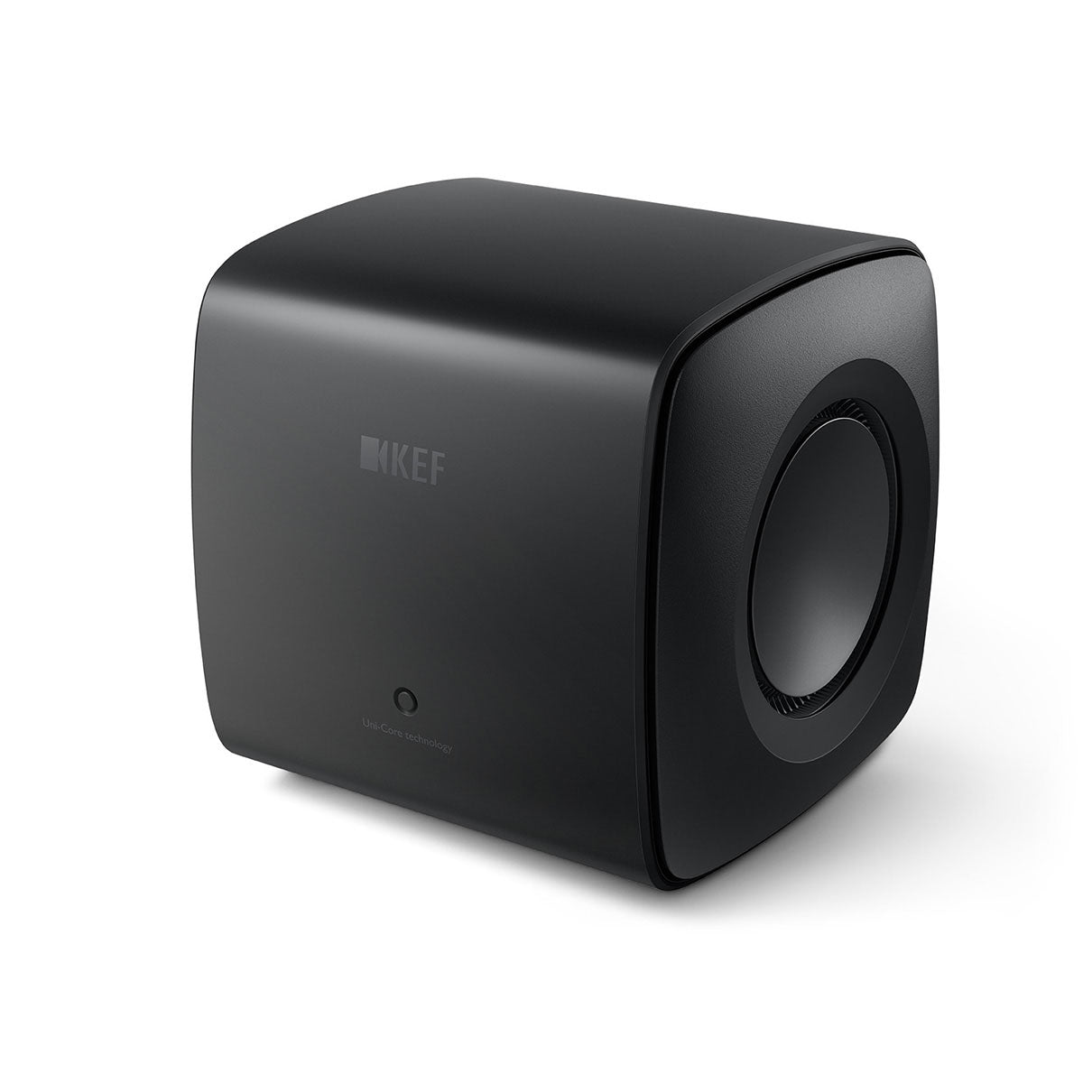 KEF KC62 Subwoofer - Carbon Black - angled front view showing driver