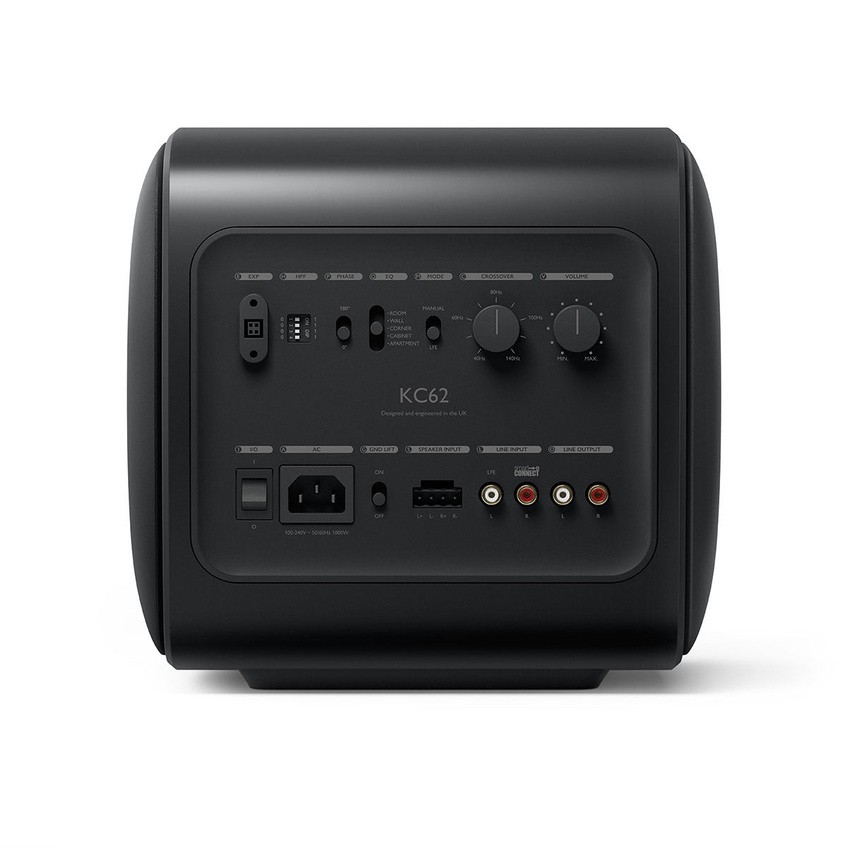 KEF KC62 Subwoofer - Carbon Black - back view of controls