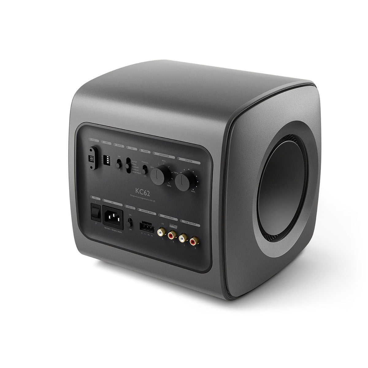 KEF KC62 Subwoofer - Titanium - angled rear view