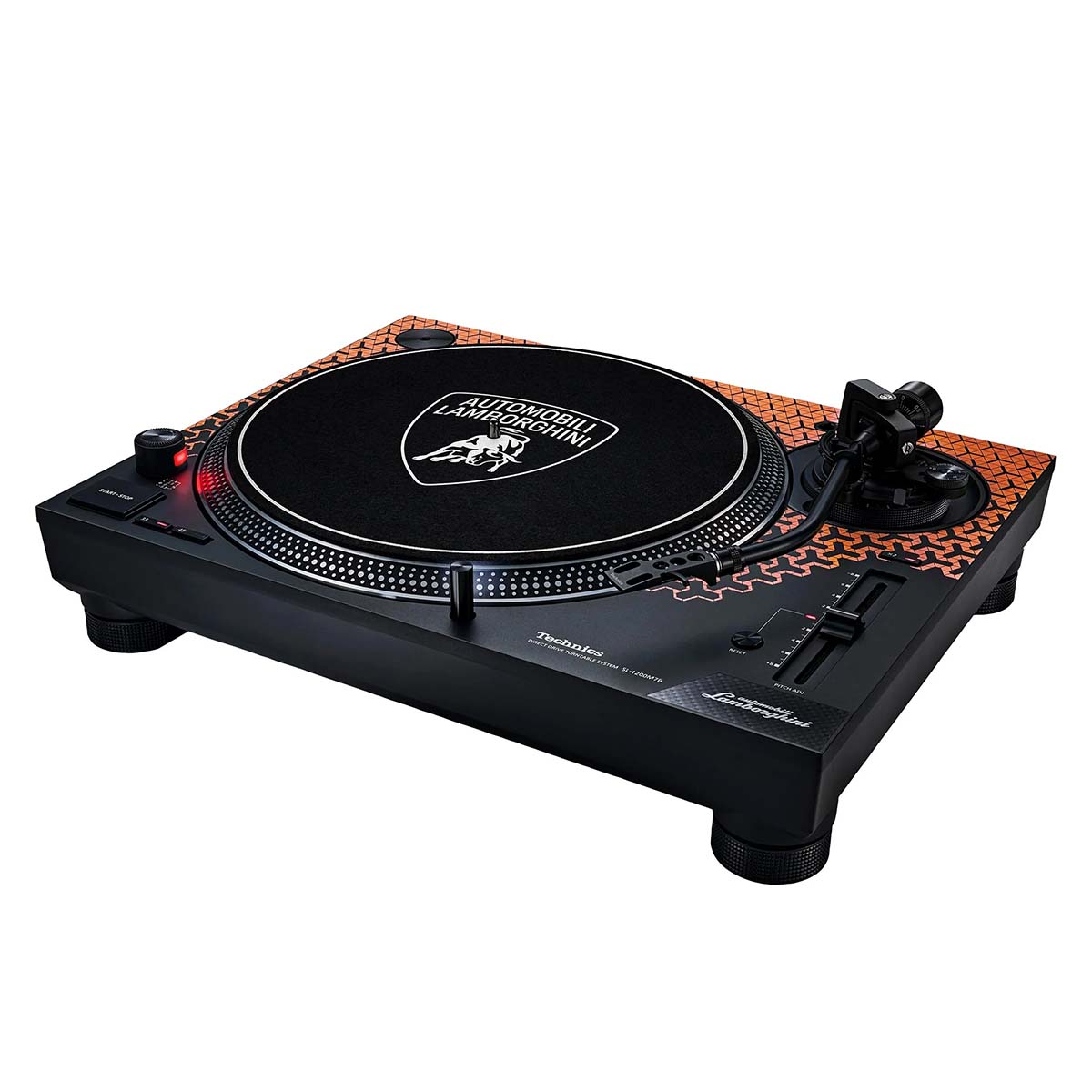 Technics SL-1200M7B Turntable - orange no dust cover - angled front view