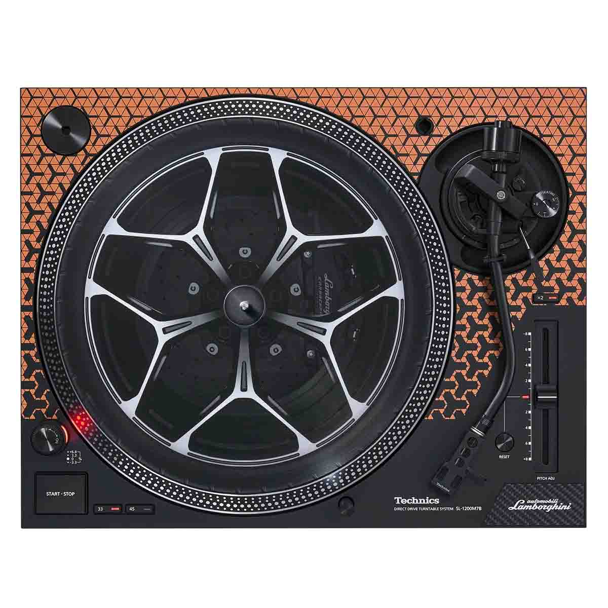 Technics SL-1200M7B Turntable - orange no dust cover - top-down view