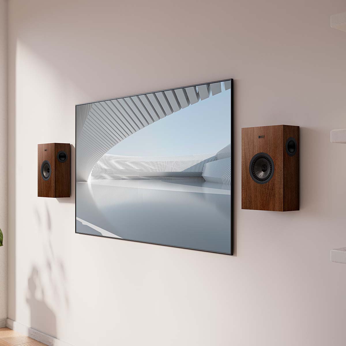 KEF Q4 Meta On-Wall Speakers - Each wall mounted with TV