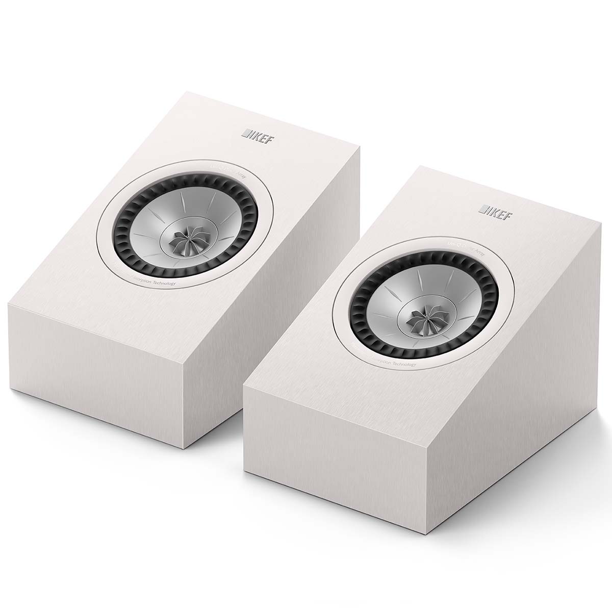 KEF Q8 Meta Atmos Speakers - Pair white without grilles - angled front view