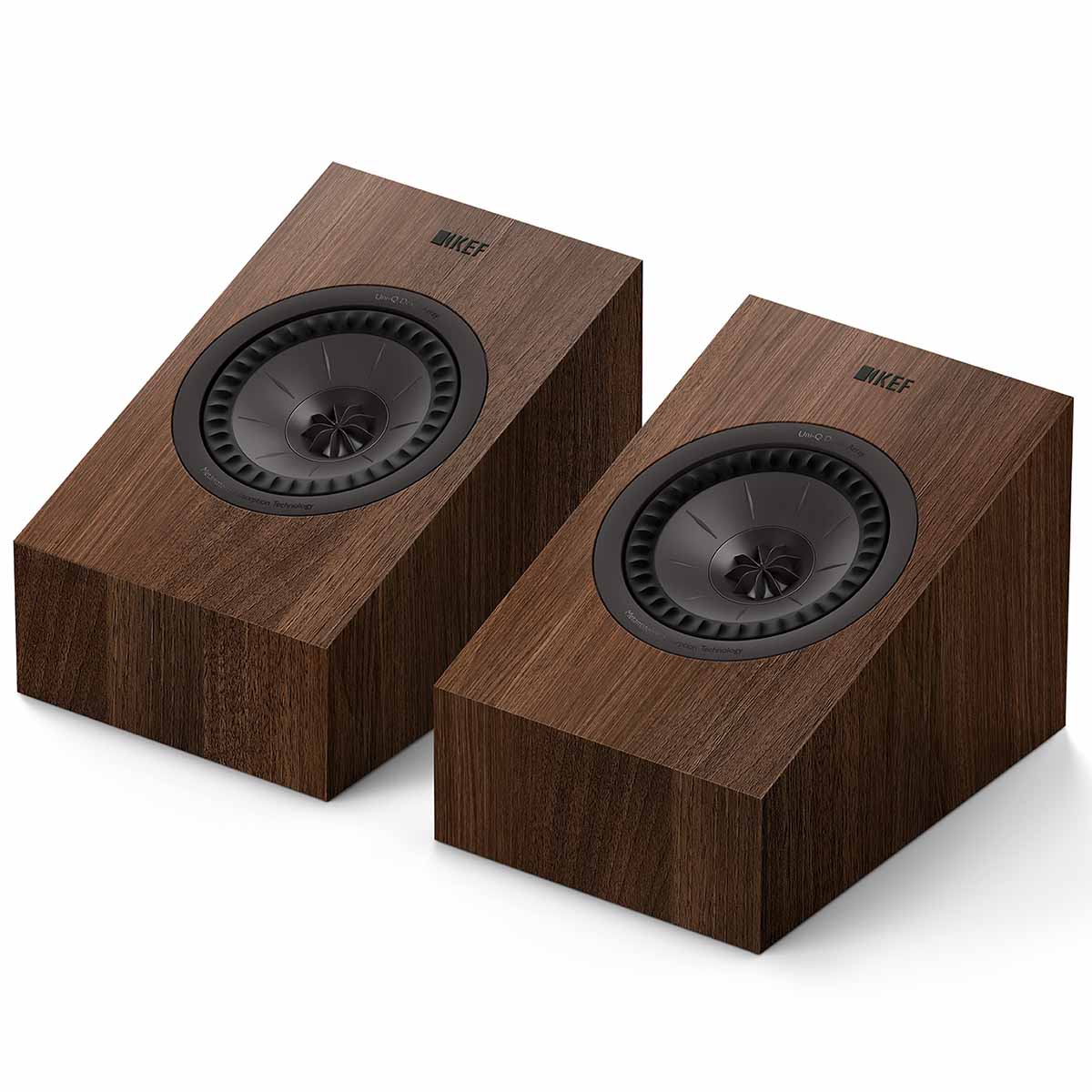 KEF Q8 Meta Atmos Speakers - Pair walnut without grilles - angled front view