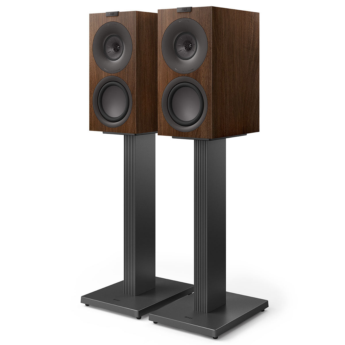 KEF Q Concerto Meta Bookshelf Speakers - Pair walnut front view on stands