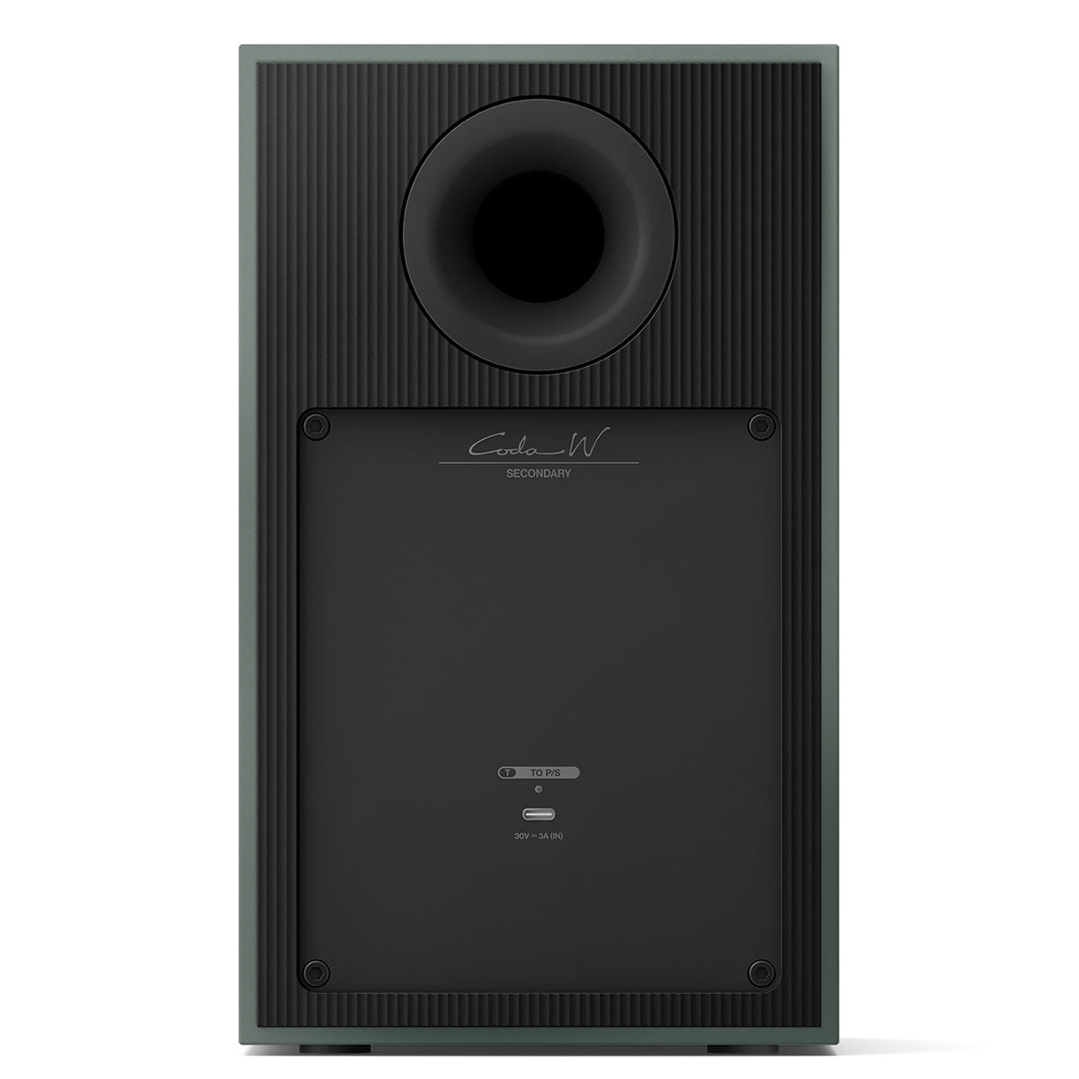 KEF Coda W Powered Speakers - Moss Green - rear view of single speaker
