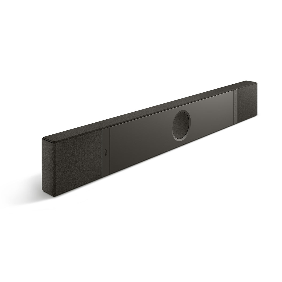 KEF XIO Soundbar - Slate Black - top or wall-mount view angled right