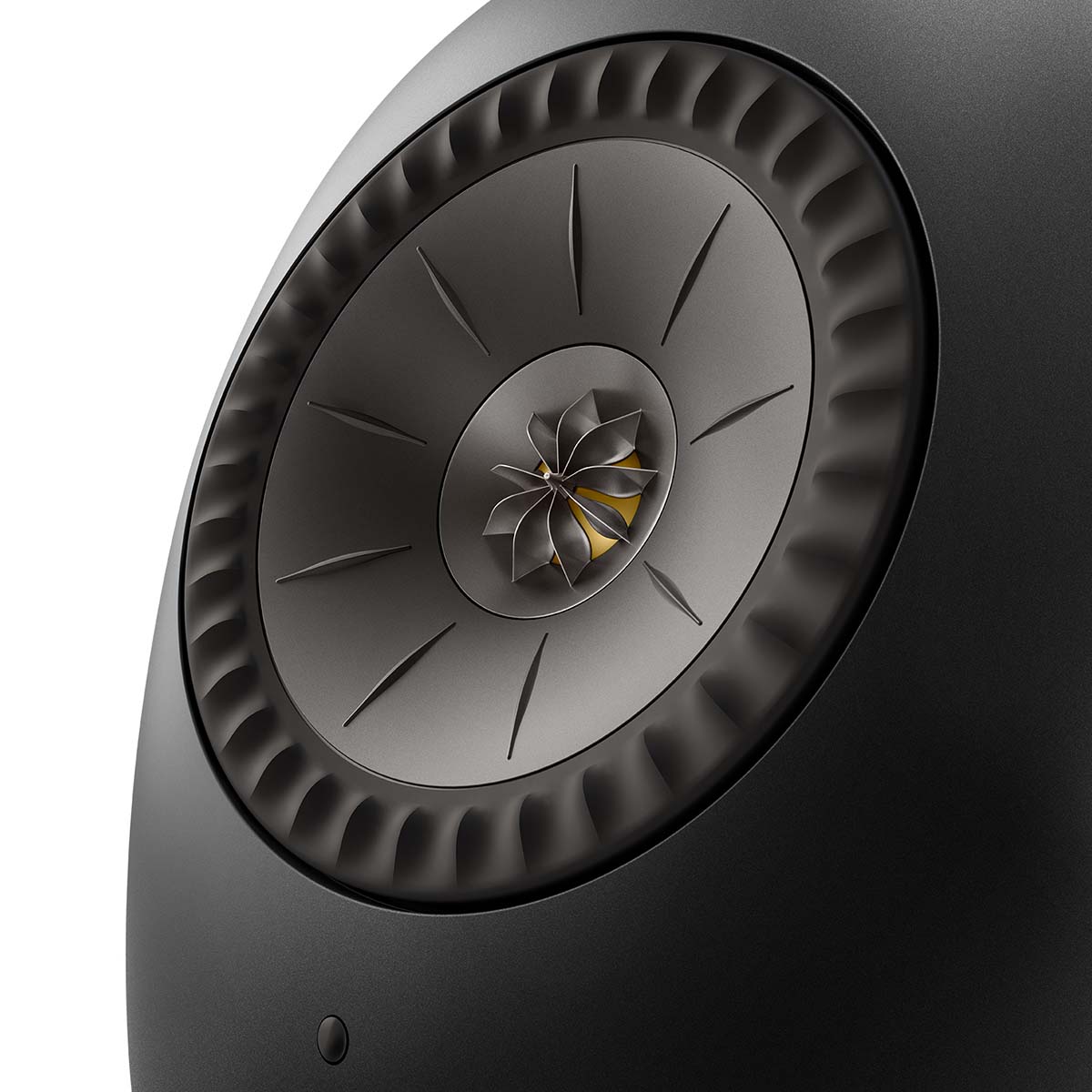 KEF LS Luxe Wireless HiFi Speakers - single black speaker closeup of driver