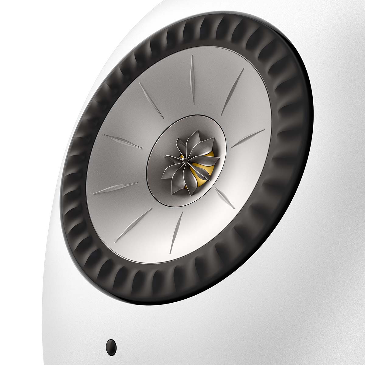 KEF LS Luxe Wireless HiFi Speakers - single white speaker closeup of driver