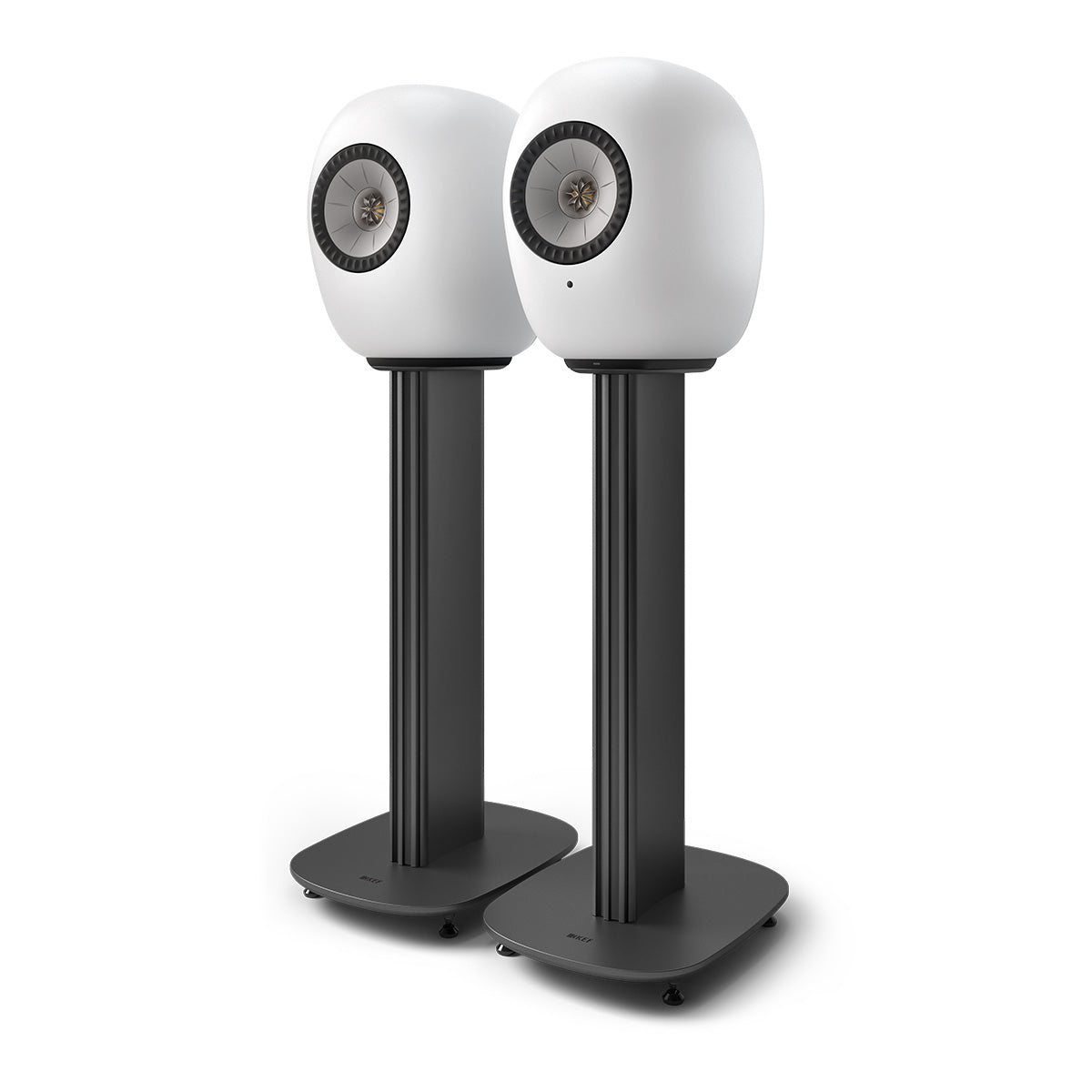 KEF LS Luxe Wireless HiFi Speakers - Pair of white speakers on separately-sold stands