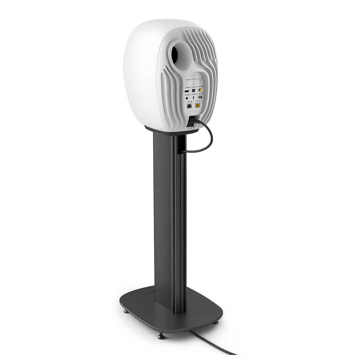 KEF LS Luxe Wireless HiFi Speakers - single white speaker on separately-sold stand rear view