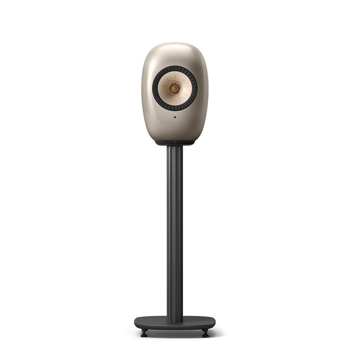 KEF LS Luxe Wireless HiFi Speakers - single tan speaker on separately-sold stand front view