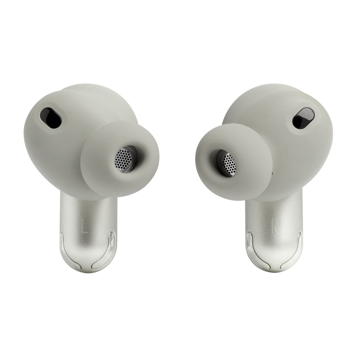 JBL Tour Pro 2 True Wireless Noise Cancelling Earbuds - champagne both earbuds facing inside and eartips