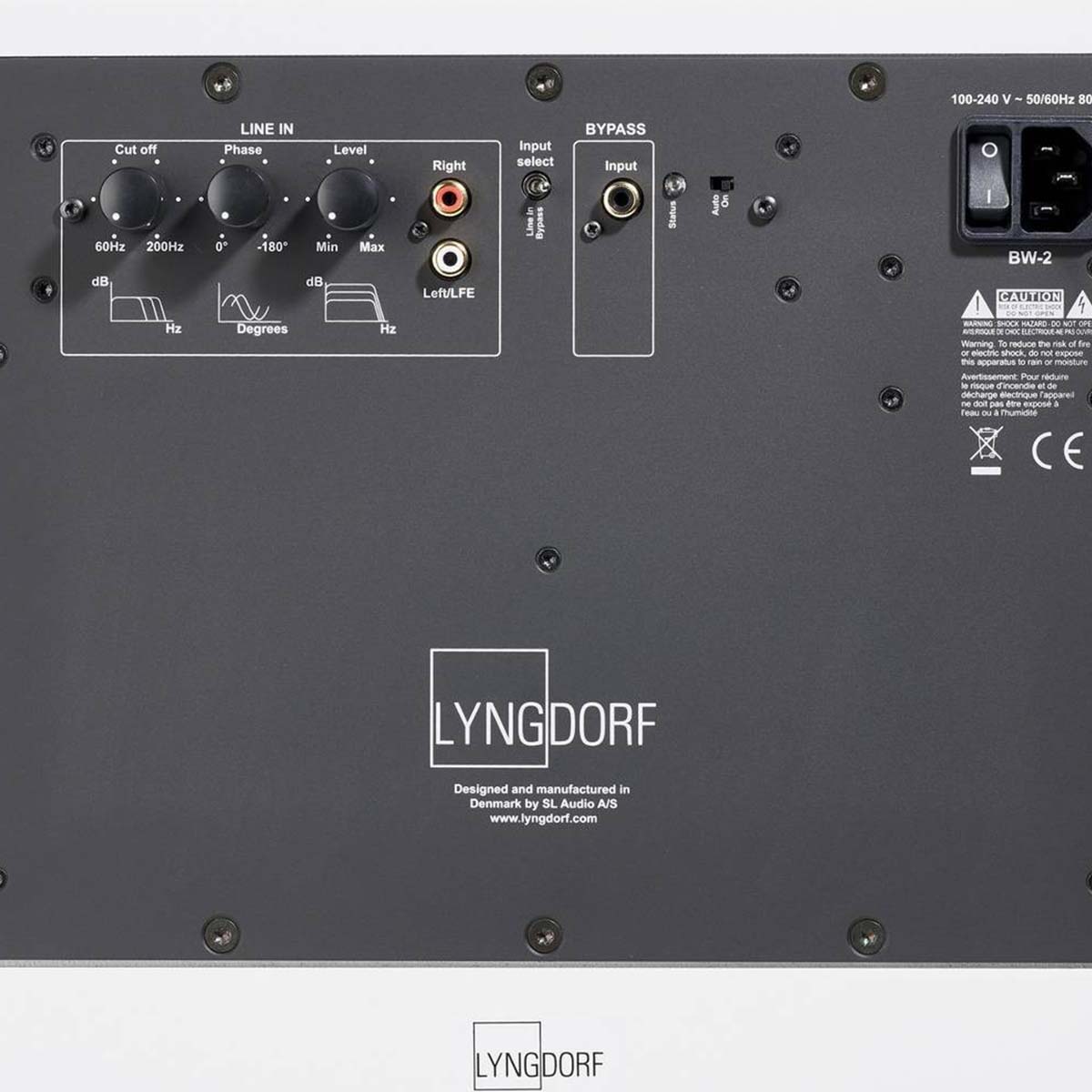 Lyngdorf BW-2 High Bandwidth Subwoofer white speaker detail of rear panel