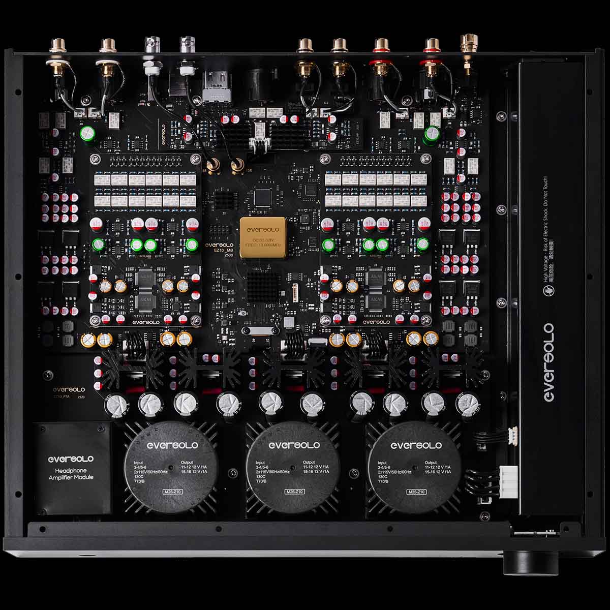 EverSolo DAC-Z10 High-Resolution DAC and Headphone Amplifier top view with top panel removed to show internal components