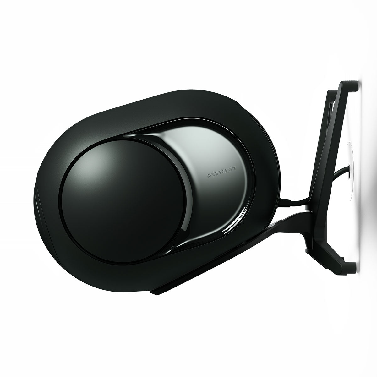Devialet Phantom Ultimate 108 dB High-End Connected Speaker - Deep Forest - speakers on Devialet Gecko wall mount facing left