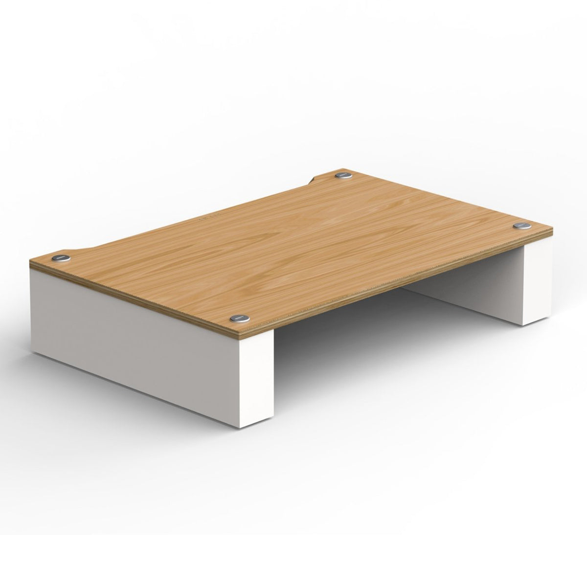 Angled front view of BLOK HiFi Stax 2G Shelf 170 in the natural ash / satin white finish