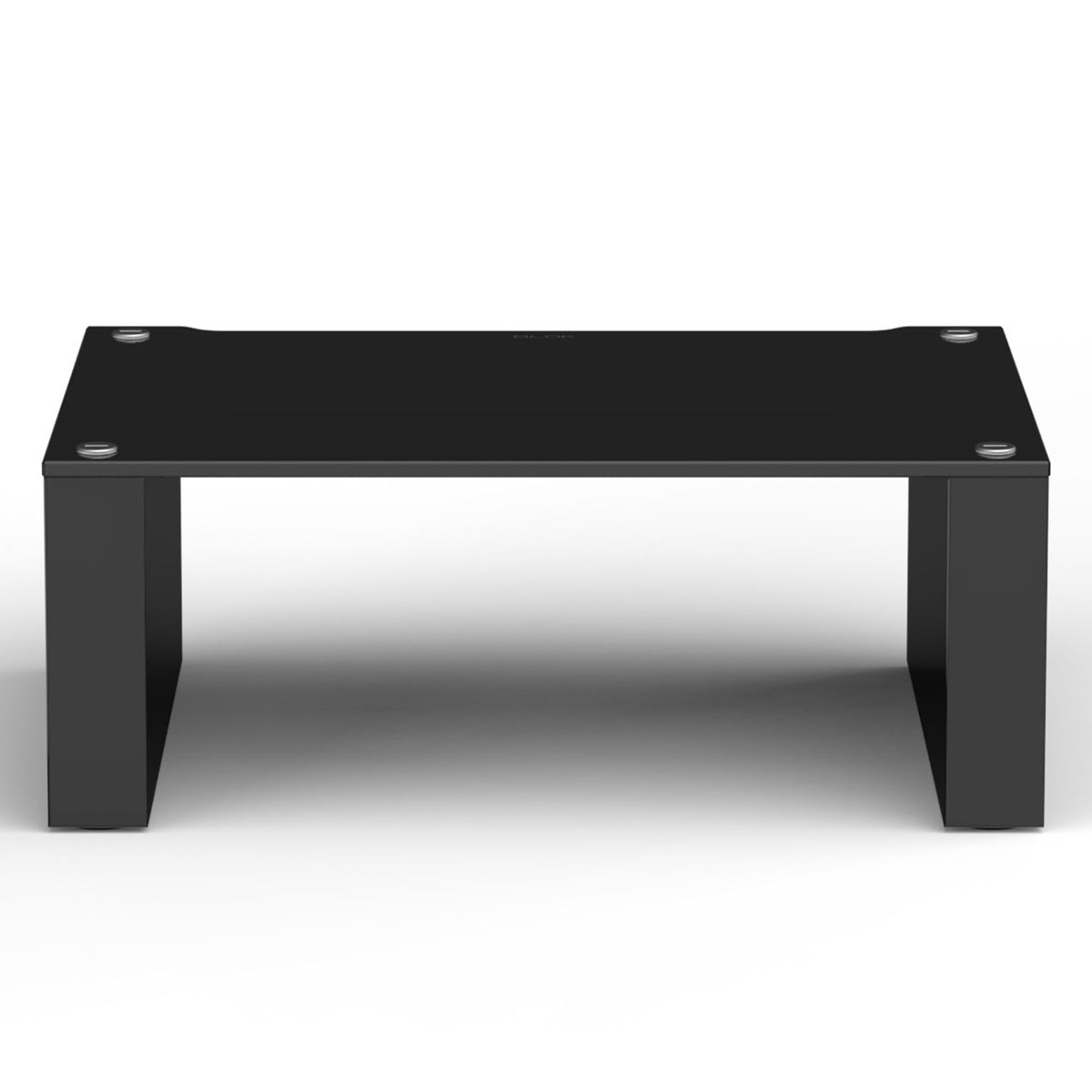 Front view of BLOK HiFi Stax 2G Shelf 120 in the black glass / high gloss black finish