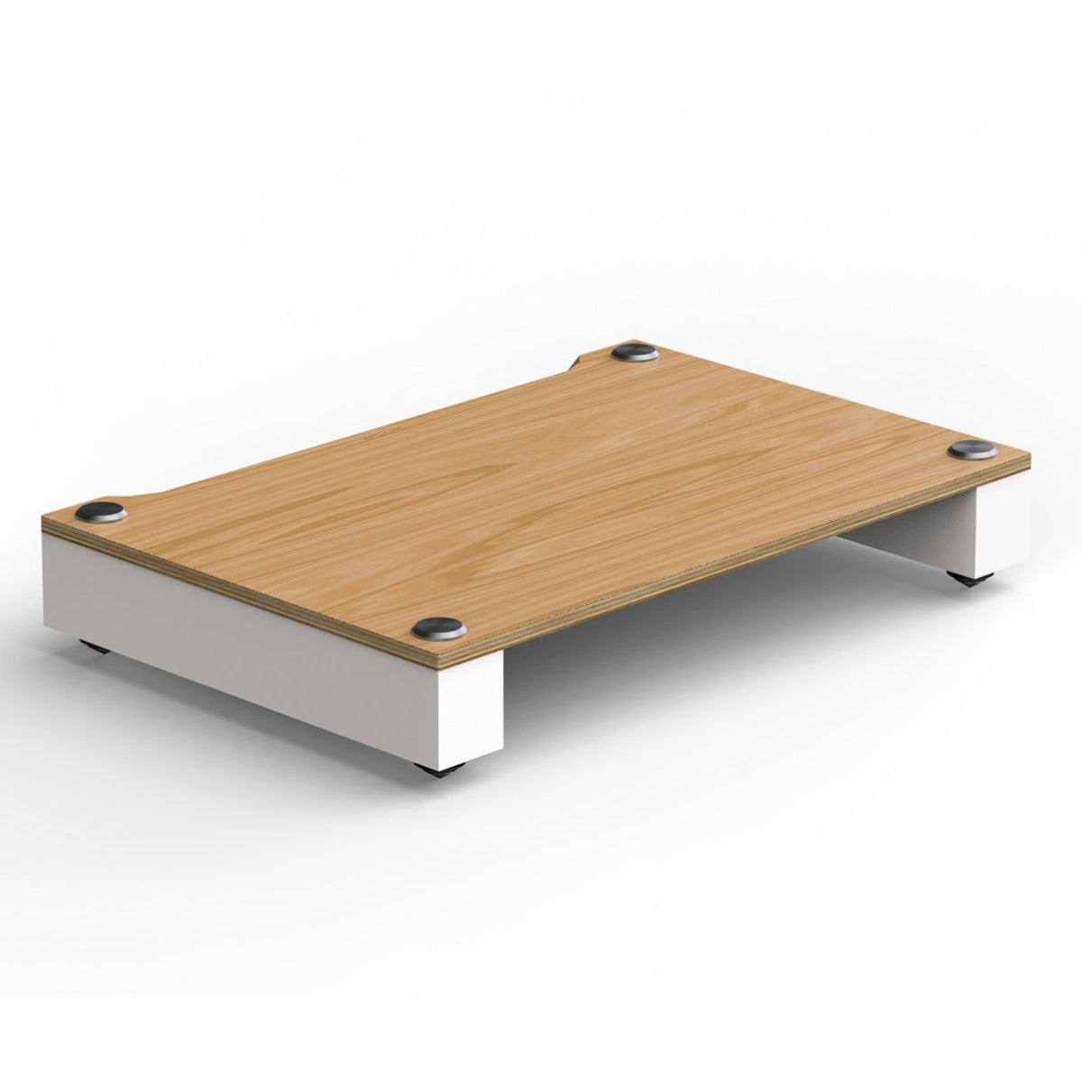 Angled front view of BLOK HiFi Stax 2G Shelf Base in the natural ash / satin white finish