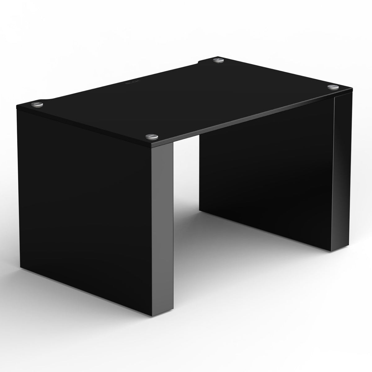 Angled front view of BLOK HiFi Stax 2G Shelf LP in the black glass / high gloss black finish
