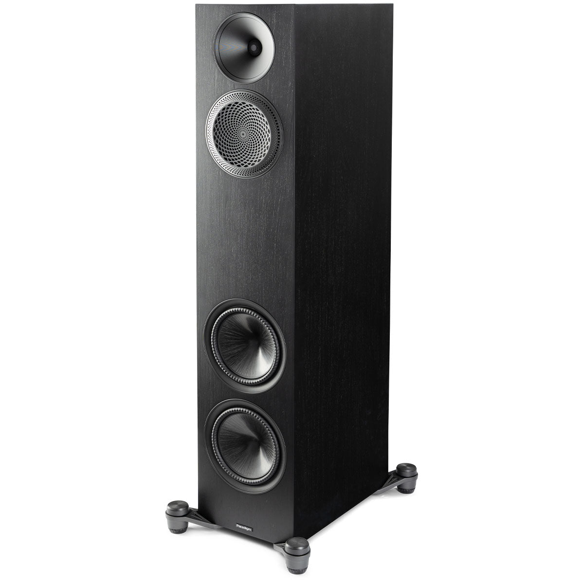 Paradigm Premier 820F V2 Floorstanding Speaker - Each black walnut angled front view without grille
