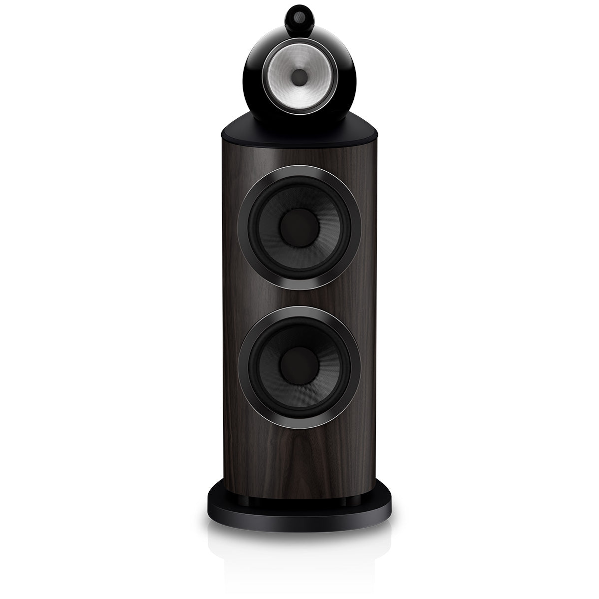 Bowers & Wilkins 801 D5 Floorstanding Loudspeaker - front view of single Dark Walnut speaker without grilles