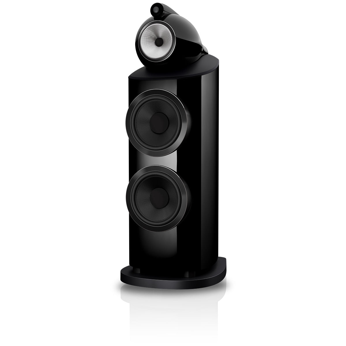 Bowers & Wilkins 801 D5 Floorstanding Loudspeaker - front view of single Stealth Black speaker without grilles angled left