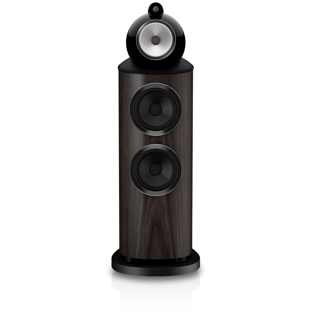 Bowers & Wilkins 802 D5 Floorstanding Loudspeaker - front view of single Dark Walnut speaker without grilles