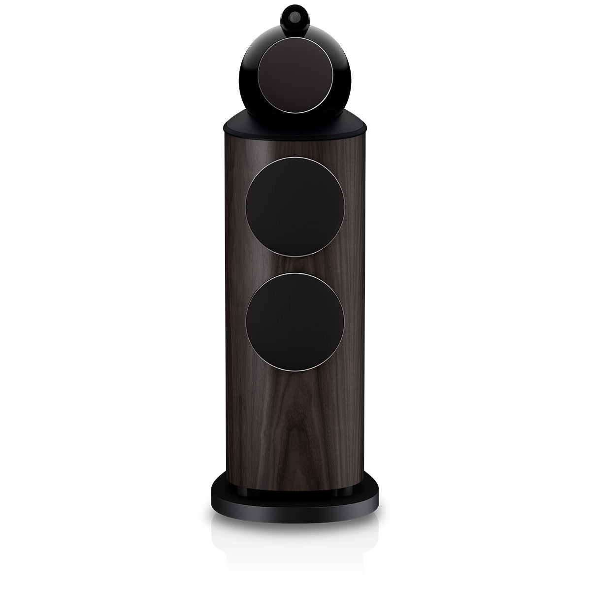 Bowers & Wilkins 802 D5 Floorstanding Loudspeaker - front view of single Dark Walnut speaker with grilles
