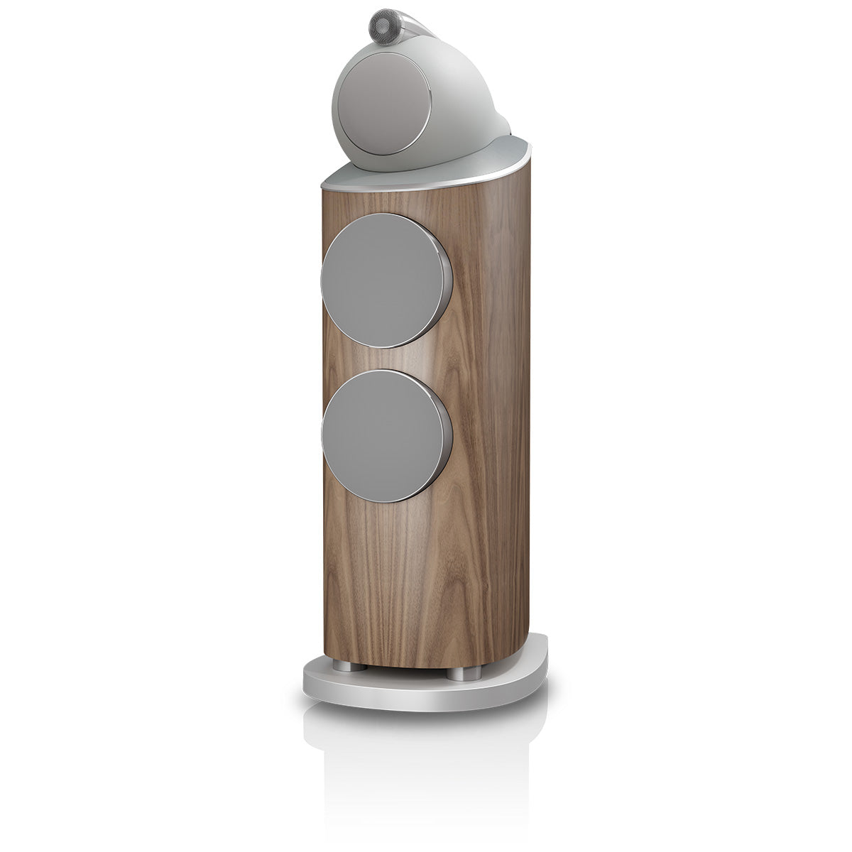 Bowers & Wilkins 802 D5 Floorstanding Loudspeaker - front view of single Light Walnut speaker with grilles angled left